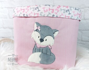 Utensilio, fabric basket, nursery, diaper basket, decoration nursery, mebrit, pink, grey, gift for birth, fox, girl