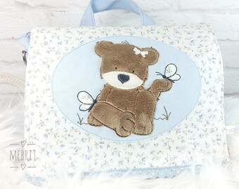 Nursery backpack with name, nursery backpack, nursery bag girl, mebrit, blue, teddy, butterfly