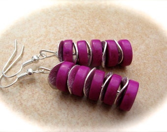 fuchsia colored howlite earrings, stone earrings