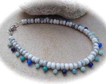 playful white-turquoise-blue Howlith anklet with jade