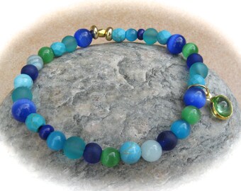 grün-türkis-blaues Glas-Howlith-Amazonitarmband, elastisches Armband, Stretcharmband,Bohoarmband,Freundschaftsarmband