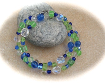 crystal blue green glass chain, necklace, glass jewelry