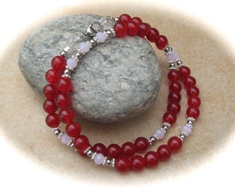 rot-rosa Jade-Glas-Kette,Edelsteinschmuck,Edelsteinkette