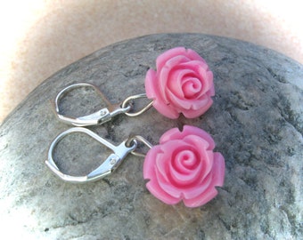 pink rose earrings, bridal jewelry