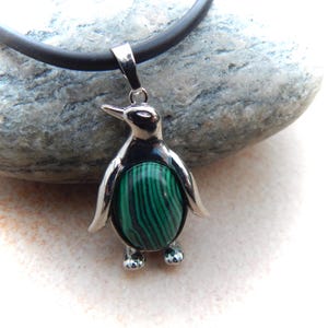 Malachite pendant penguin, gemstone pendant