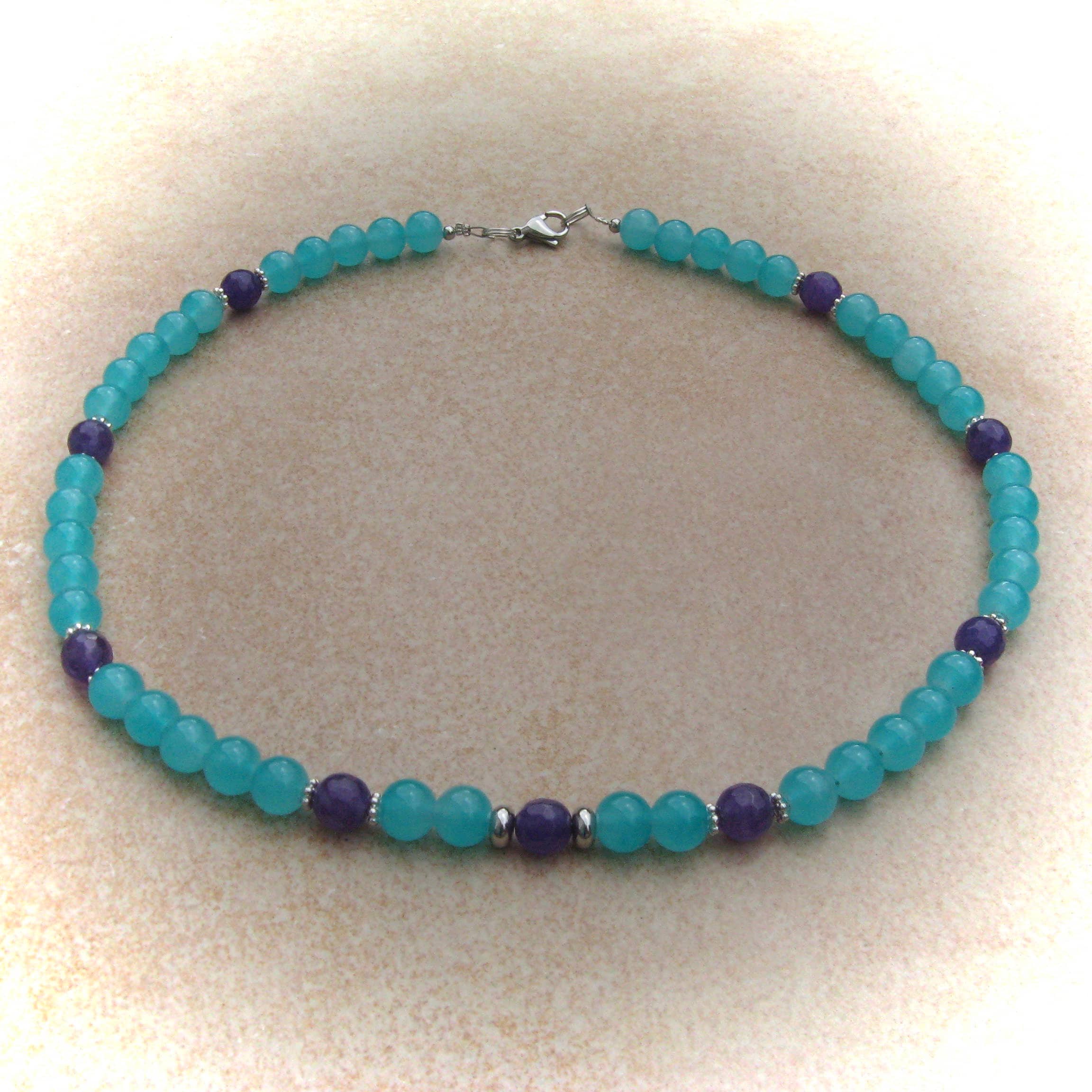 Collier Perles De Verre Améthyste Violet - Taille B51 - Alliage - Bijou Occasion Très Bon état