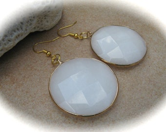 large faceted white jade earrings, gemstone earrings, gemstone jewelry