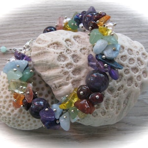 buntes Edelsteinarmband, Splitterarmband,Edelsteinmix-Armband