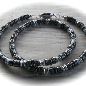 Hematite necklace discs, stone necklace, gemstone necklace, gray necklace, gemstone jewelry