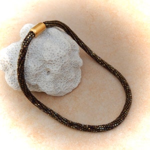 Crochet necklace dark bronze, tube necklace, crocheted necklace, glass necklace, pearl necklace image 6