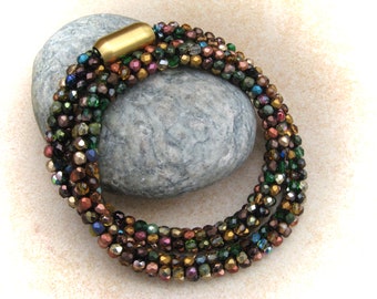 "Höstmagi" pärlhalsband, virkat halsband, rörhalsband, virkat halsband, virkat halsband, glashalsband, glaspärlehalsband, pärlhalsband