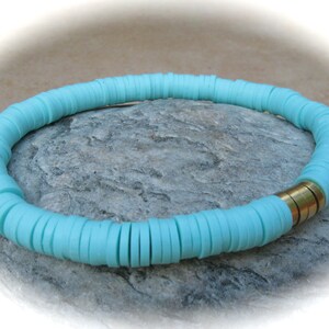 turquoise heishi bracelet, stretch bracelet, surfer bracelet, polymer clay bracelet, boho bracelet, friendship bracelet
