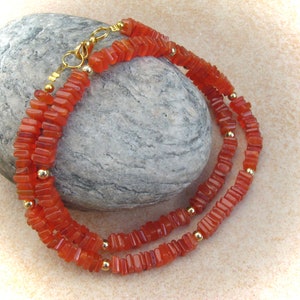 Carneool ketting vierkante schijven, stenen ketting, edelsteen ketting, heishi ketting
