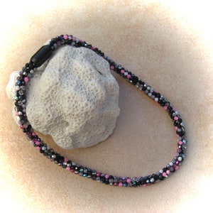 pink-grey-black-pink crochet necklace glitter dream, tube chain, crocheted glass bead necklace, glass necklace, bead necklaces image 6