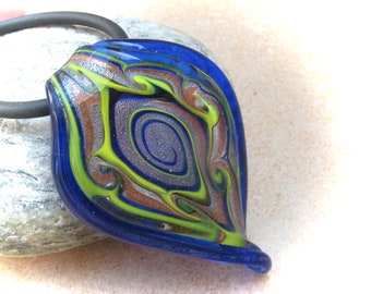 blue-green-gold-silver glass pendant