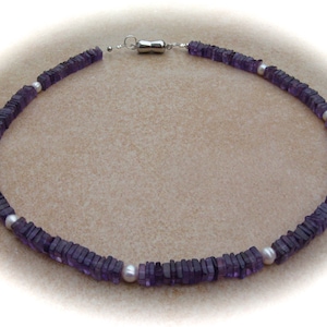 Amethyst necklace square discs, gemstone necklace, gemstone jewelry, purple necklace