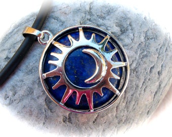 Lapis lazuli pendant sun and moon, gemstone pendant