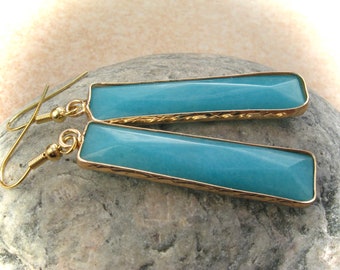 long rectangular faceted Amazonite earrings,gemstone earrings,gemstone jewelry