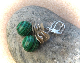 Malachite earrings, gemstone earrings, green earrings