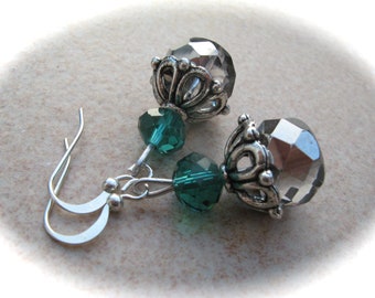 petrol-silver earrings sparkling dream, glass earrings