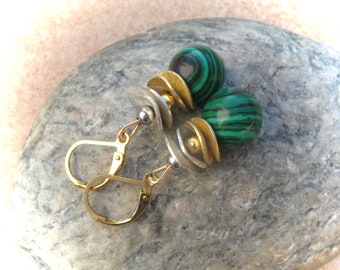 bicolor malachite earrings, gemstone earrings, green earrings