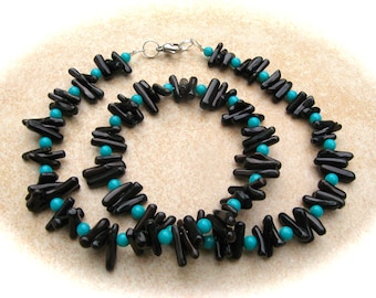 black-turquoise coral branches-jade necklace,gemstone necklace