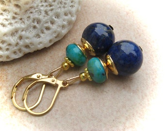 Lapis lazuli chrysocolla earrings, lapis lazuli earrings, stone earrings, gemstone earrings, dark blue earrings