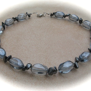gray-blue glass hematite necklace
