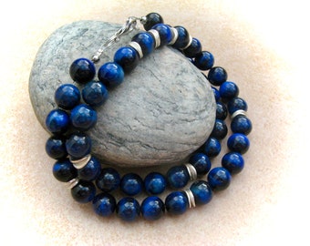 dark blue tiger eye chain, stone chain, gemstone necklace, green chain