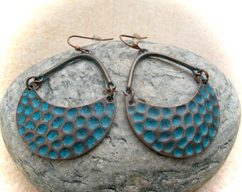 crescent-shaped patina earrings