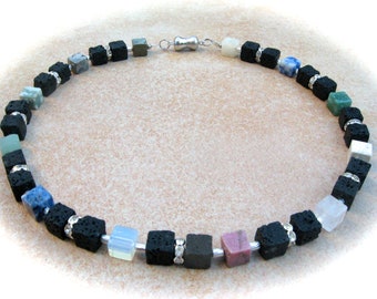 black-colored cube necklace lava, gemstone necklace, gemstone jewelry