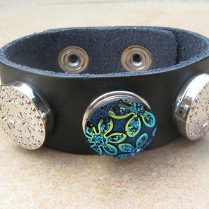 black snap-button leather strap/interchangeable strap