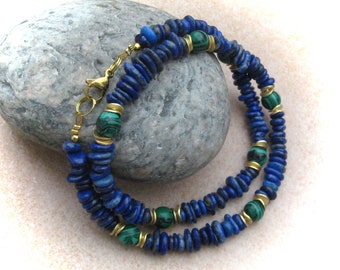 Lapis lazuli necklace with malachite, gemstone necklace, gemstone jewelry