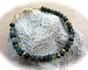 Indian Agate Bracelet, Stone Bracelet, Colorful Bracelet, Gemstone Bracelet, Malachite Jewelry