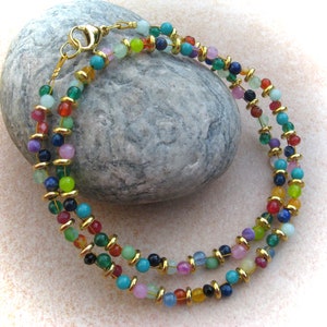 speelse kleurrijke jade agaat ketting, edelsteen ketting, edelsteen sieraden, stenen ketting