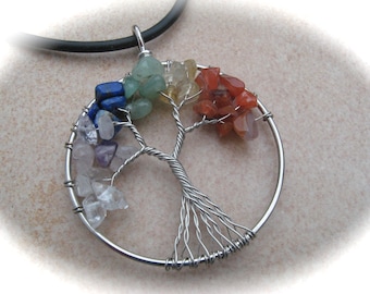 colorful gemstone pendant tree of life