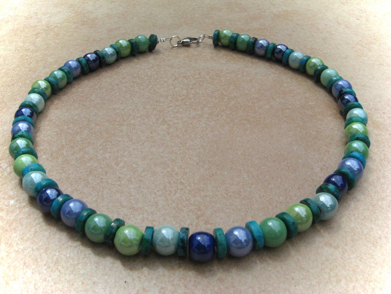 grün-blau-türkise Chrysokoll-Porzellan-Kette,Keramikschmuck Bild 2