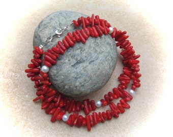 red coral branch necklace, coral necklace, necklace, stone chain, gemstone necklace, red chain
