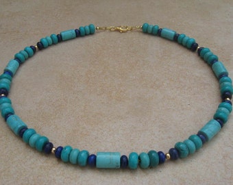 Collana di howlite con lapislazzuli turchese, collana di pietre preziose, gioielli con pietre preziose, collana di pietre, collana blu turchese