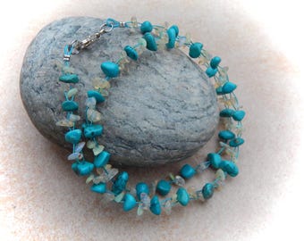 Opaal-turkoois chip ketting, edelsteen ketting, edelsteen sieraden, stenen ketting