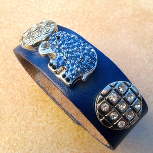 blue snap-button leather strap/interchangeable strap