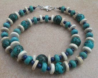 Collana turchese-howlite-lapislazzuli, collana di pietre preziose, gioielli con pietre preziose
