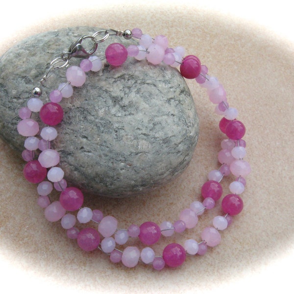 rosa-pinke Glas-Jade-Kette, Glaskette, Brautschmuck, Hochzeitskette