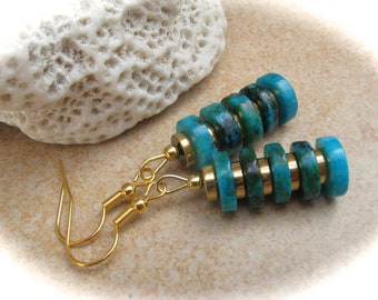 Chrysocolla hematite earrings, stone earrings