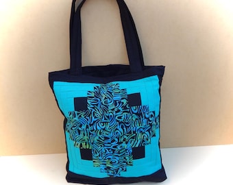 sac patchwork noir et turquoise