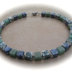 Sodalith Jade Jasper Cube Collier, Cube Chain, Stone Chain, Gemstone Necklace image 1