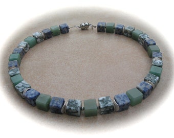 Sodalith Jade Jasper Cube Collier, Cube Chain, Stone Chain, Gemstone Necklace