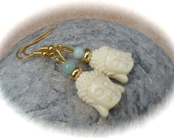 Coral Earrings Mini Buddha, Gemstone Earrings, Dangle Earrings