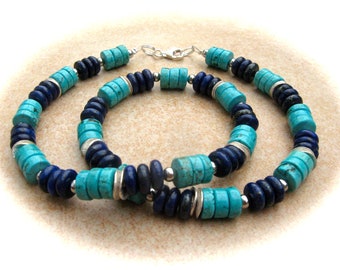 Collana di lapislazzuli-turchese-howlite, collana di pietre preziose, gioielli con pietre preziose, collana blu turchese