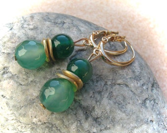 green agate earrings, gemstone earrings, stone earrings